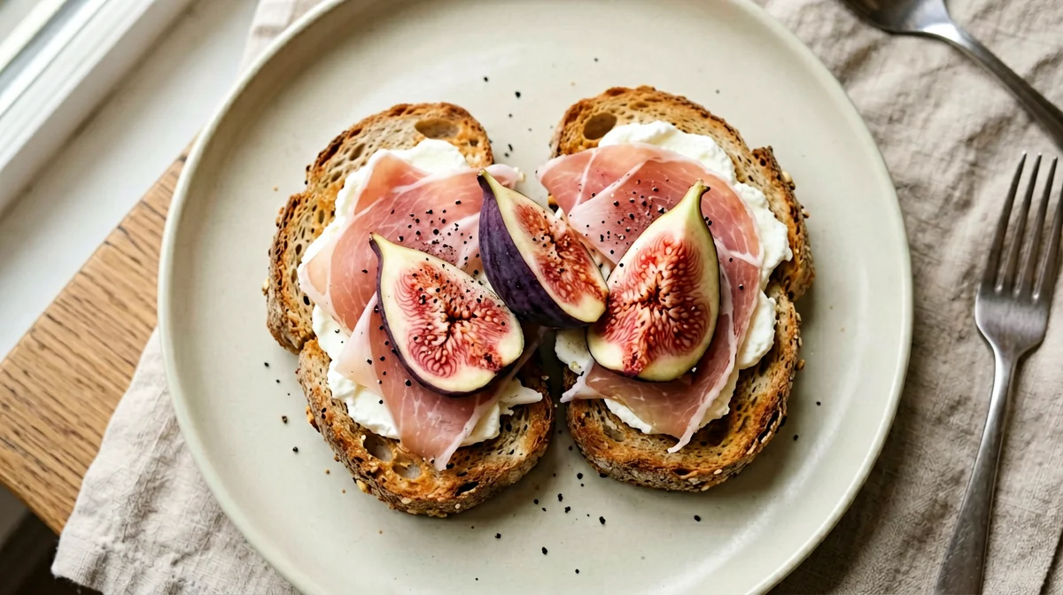 Wholegrain toasts with prosciutto and figs