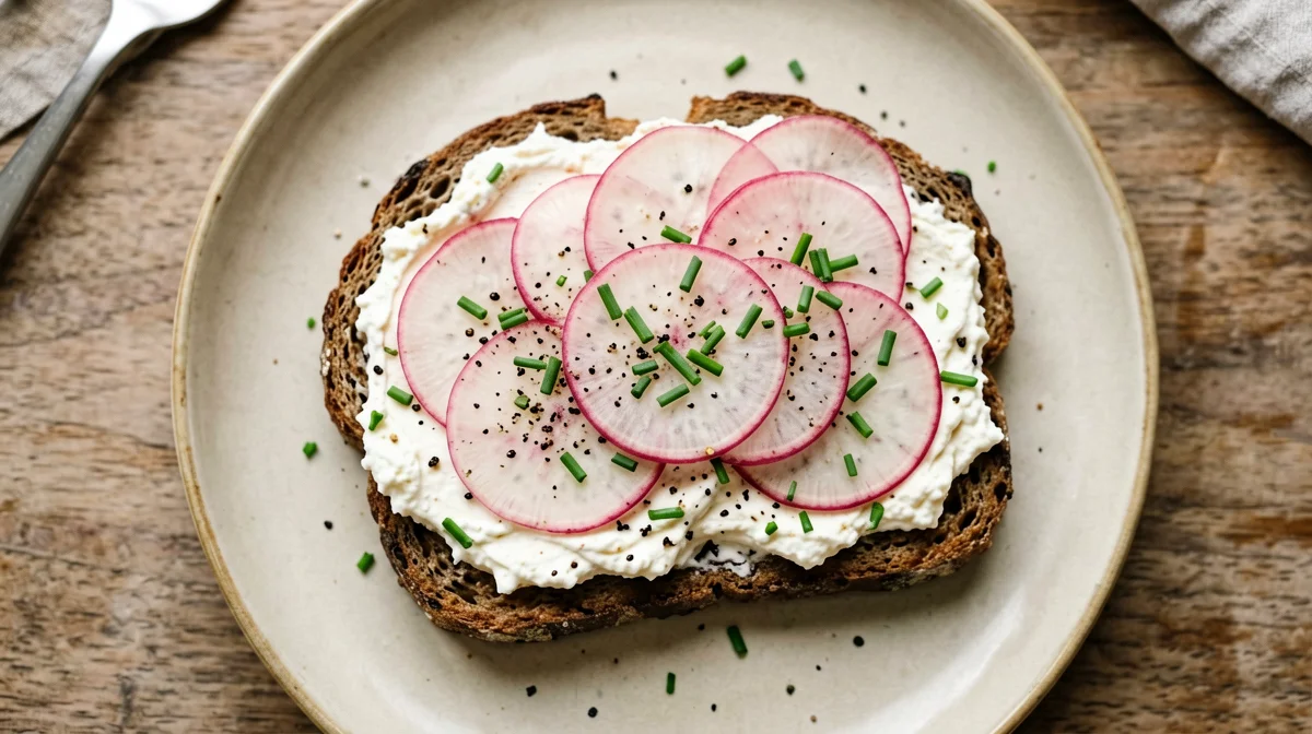 Rye toast with quark, radishes and chives