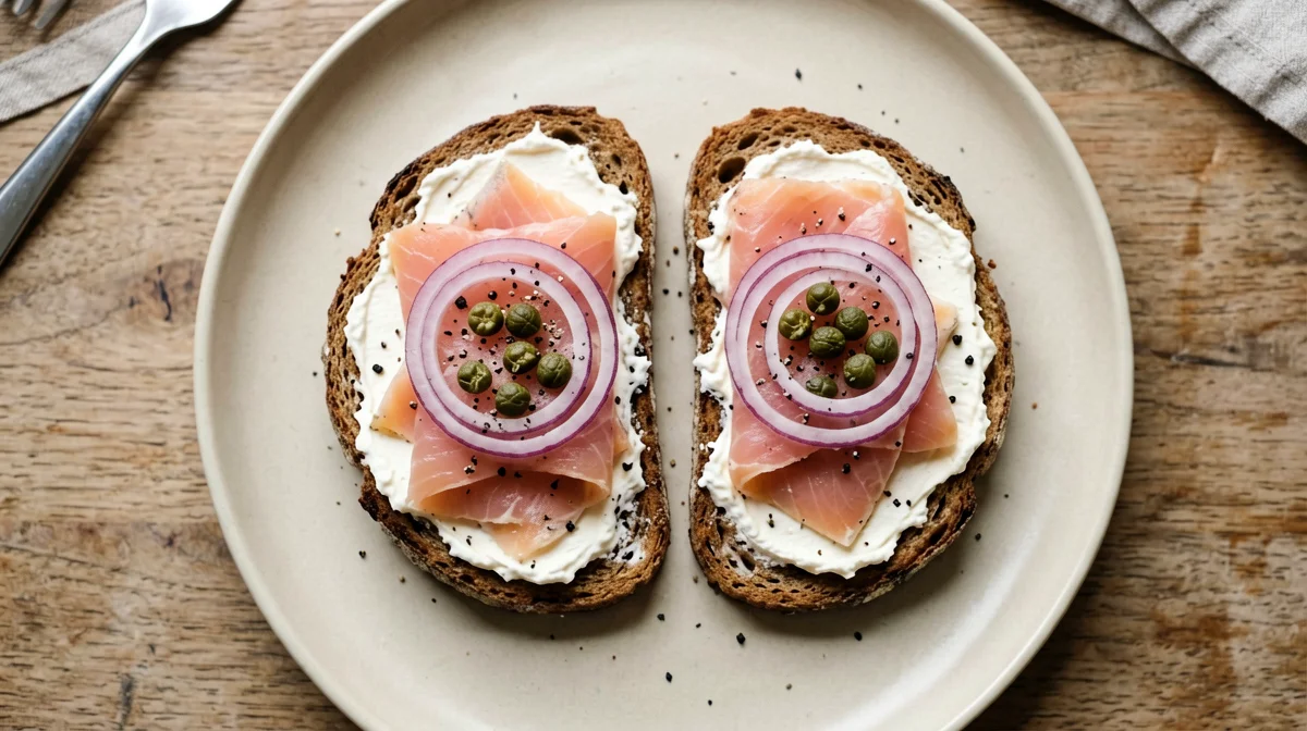 Toast di segale con salmone, formaggio spalmabile e capperi