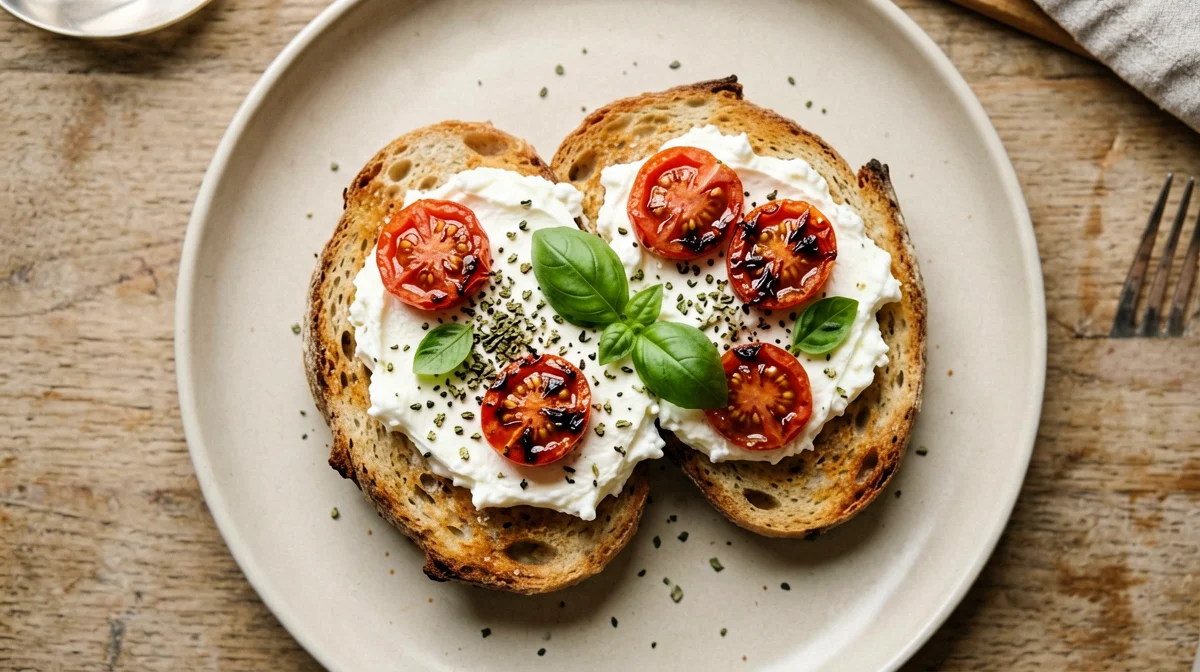 Bruschetta con burrata e pomodorini confit