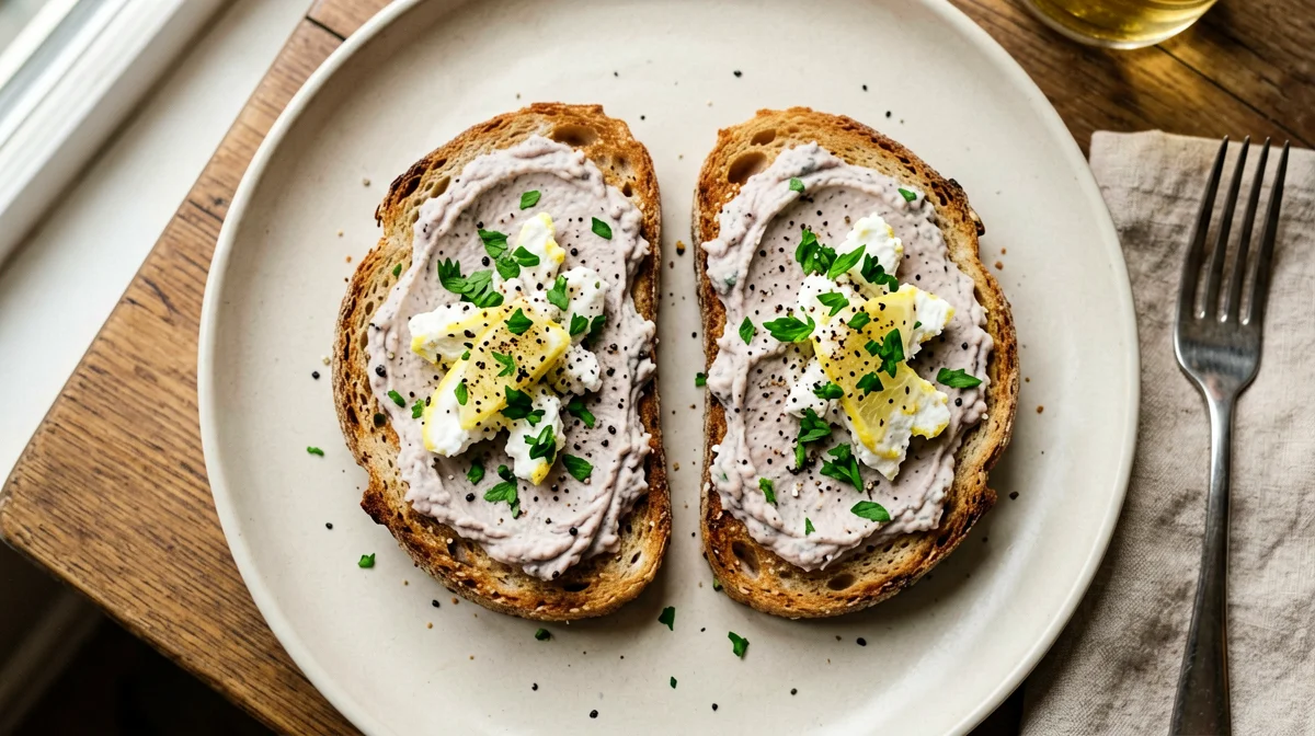 Tartine con crema di sardine, limone e prezzemolo