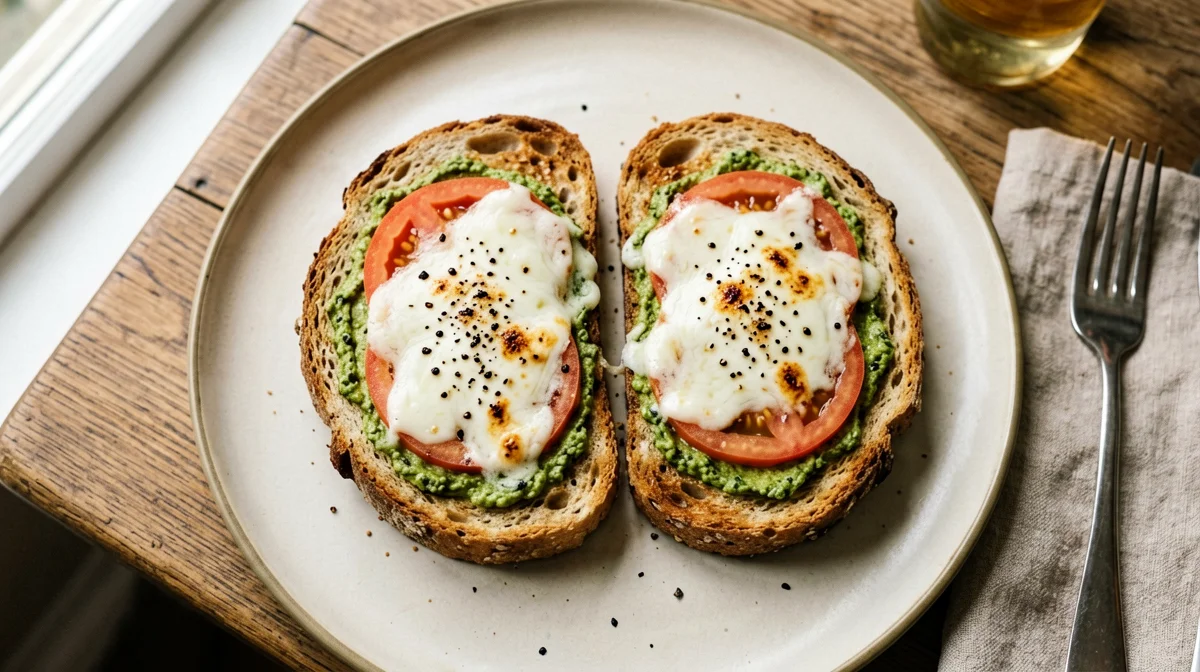Toast con mozzarella, pomodoro e pesto