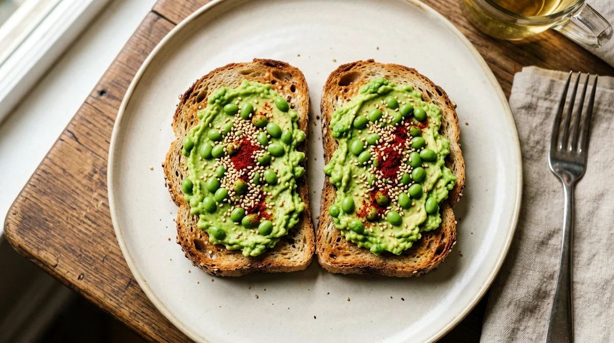 Toast con crema di avocado e edamame
