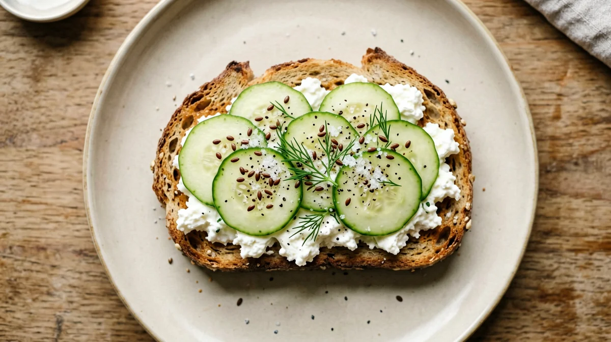 Toast con fiocchi di latte, cetriolo e semi di lino