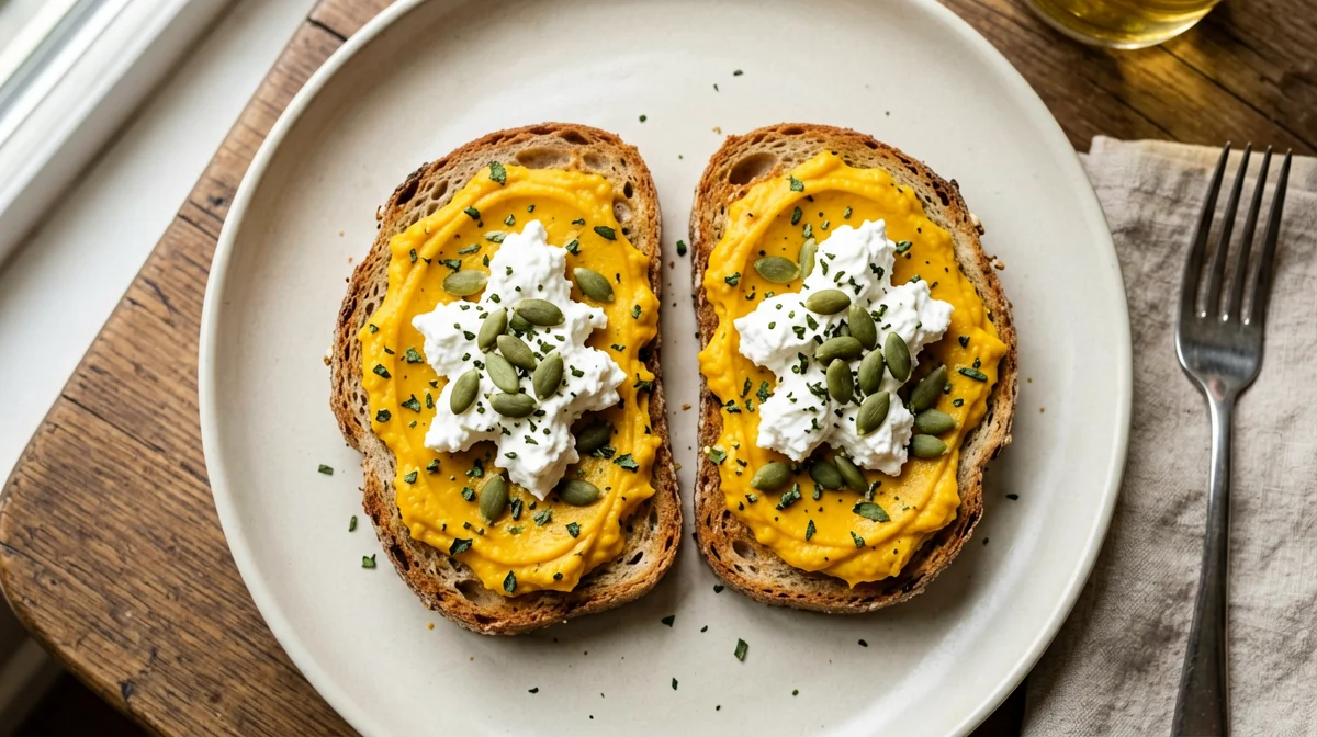 Toast con crema di zucca, salvia e ricotta