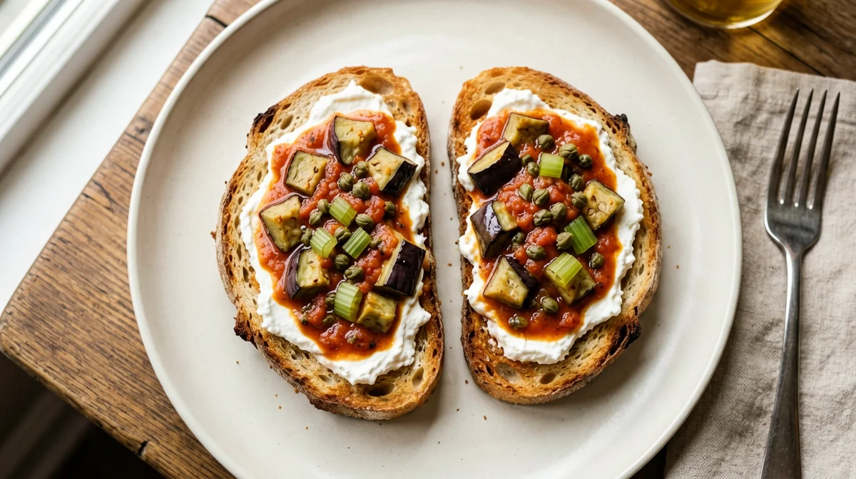 Toast with light caponata and ricotta