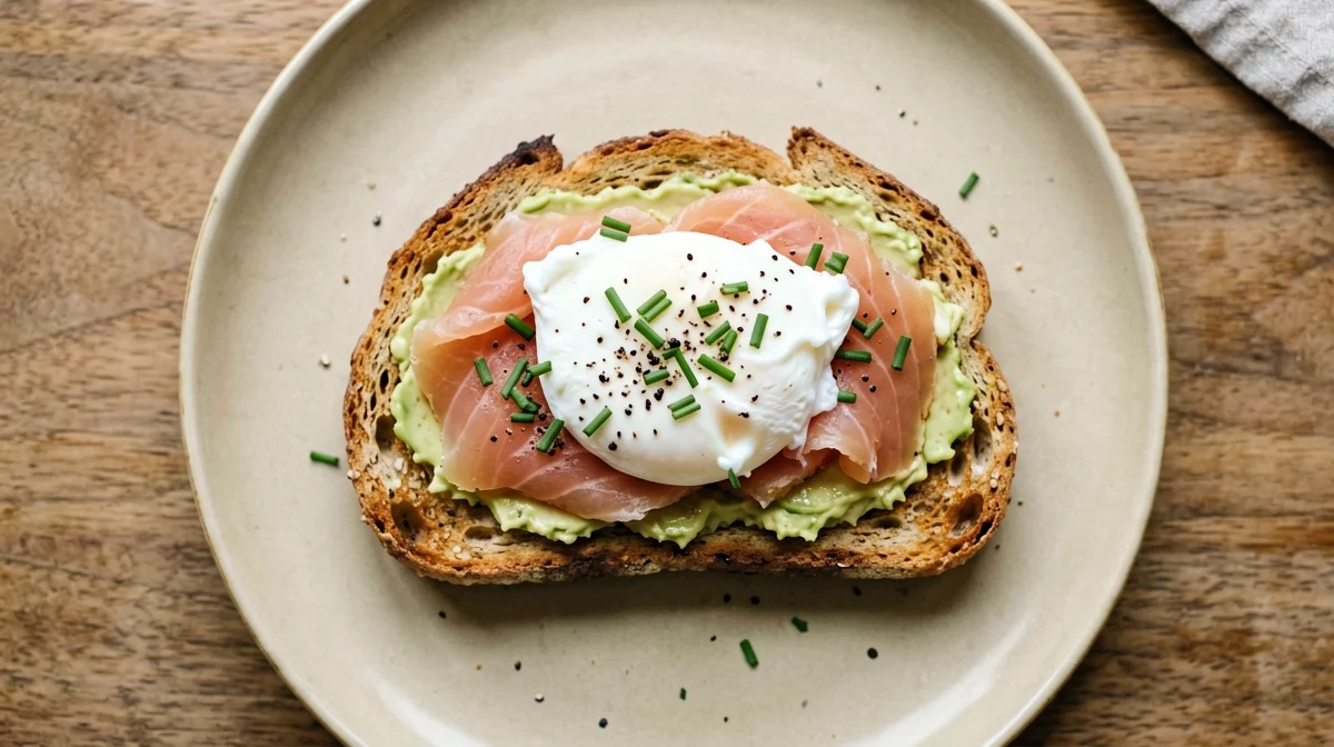 Toast con salmone, avocado e uovo in camicia