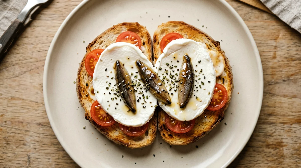 Toast con mozzarella di bufala e alici