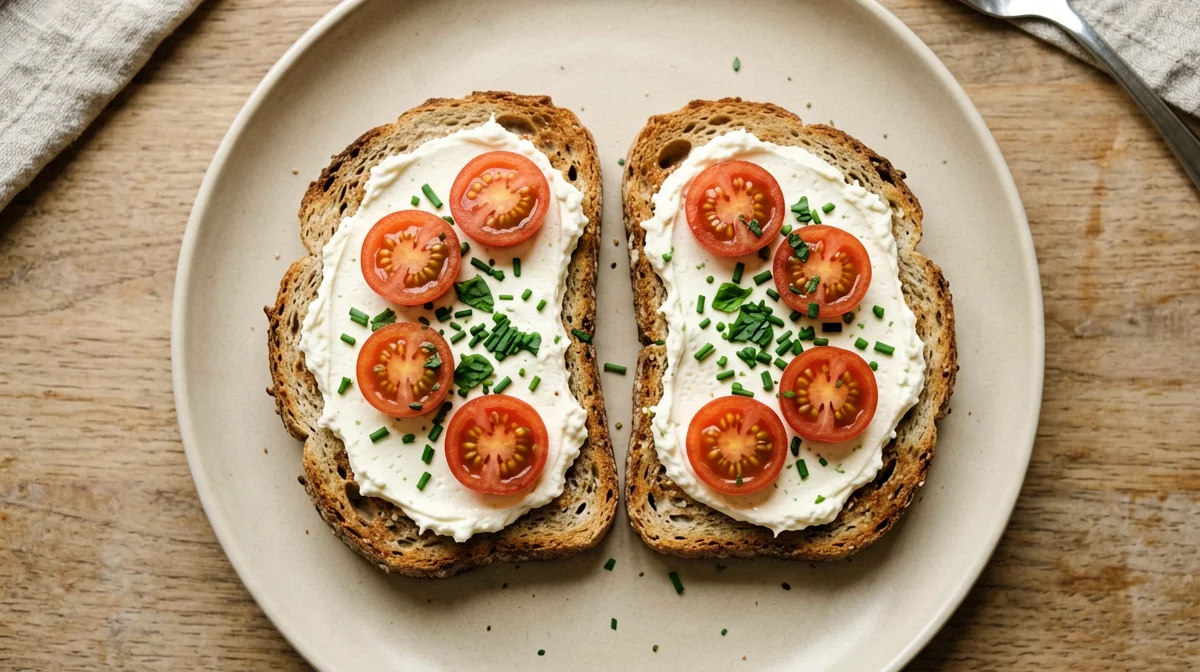 Toast con crema di tofu alle erbe e pomodorini