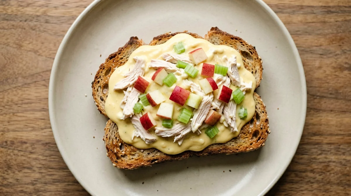 Toast con pollo, yogurt al curry e mela