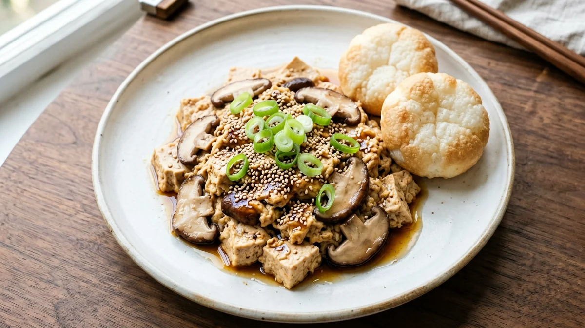 Tofu scramble with mushrooms and tamari