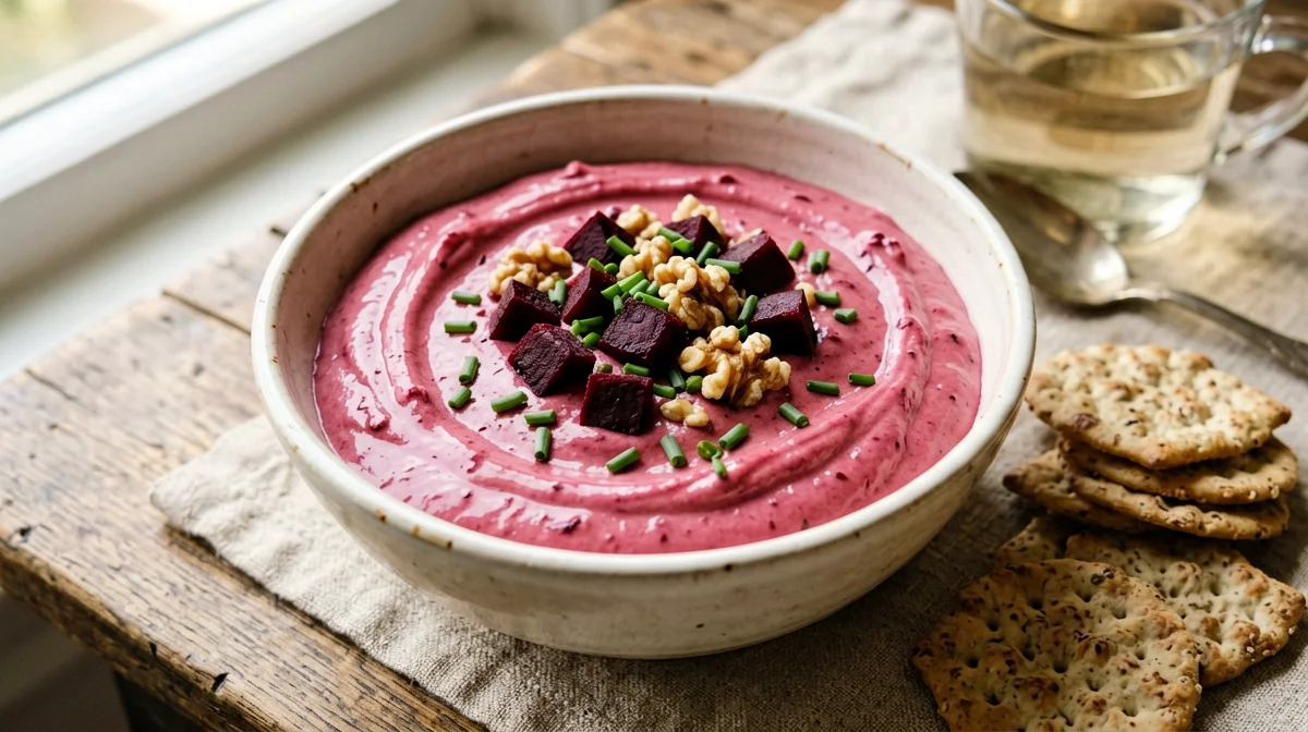 Bowl di yogurt greco con barbabietola, noci e erba cipollina