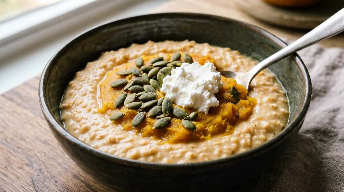 Savoury oats with pumpkin and pumpkin seeds