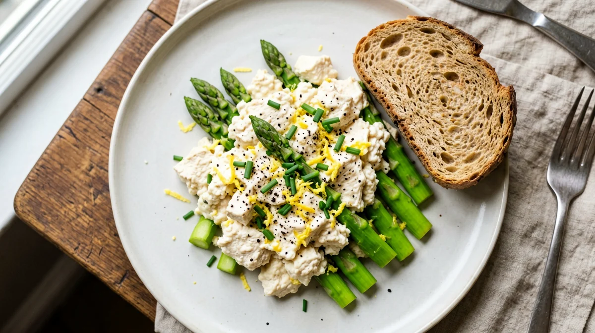 Tofu strapazzato con asparagi e limone