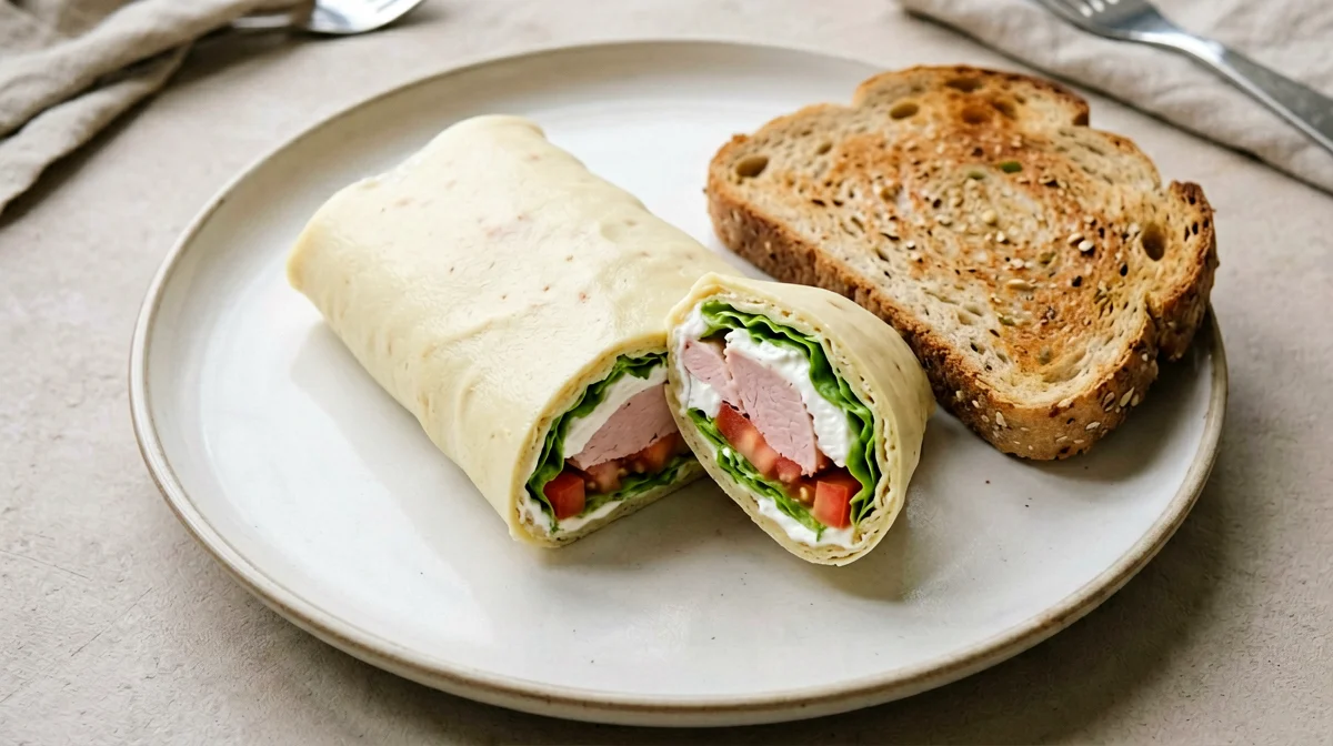 Egg-white wrap with turkey, lettuce and tomato