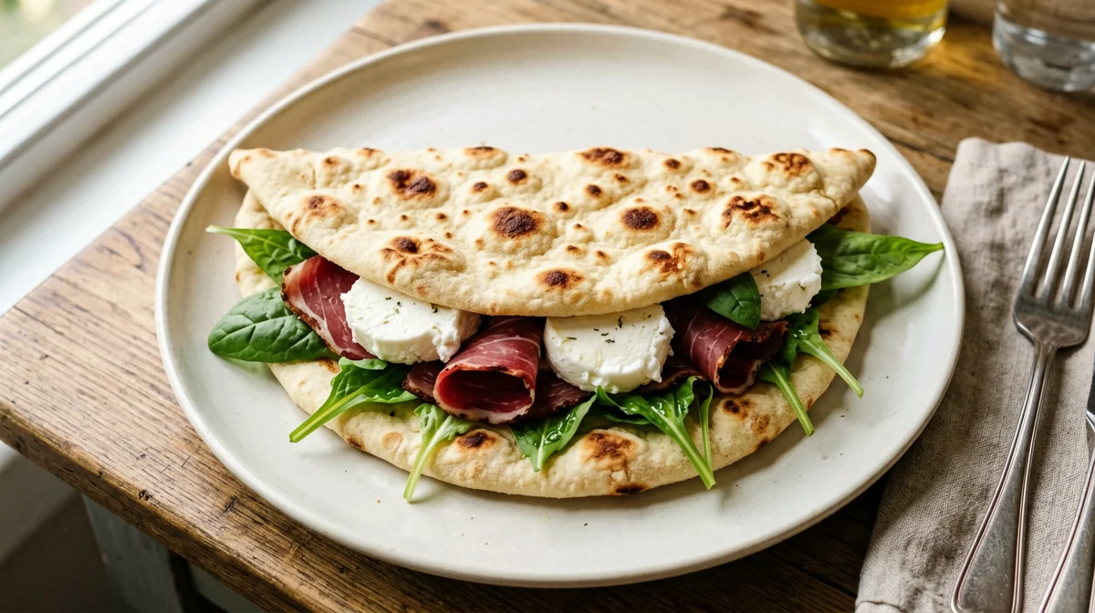 Piadina with bresaola, robiola and rocket