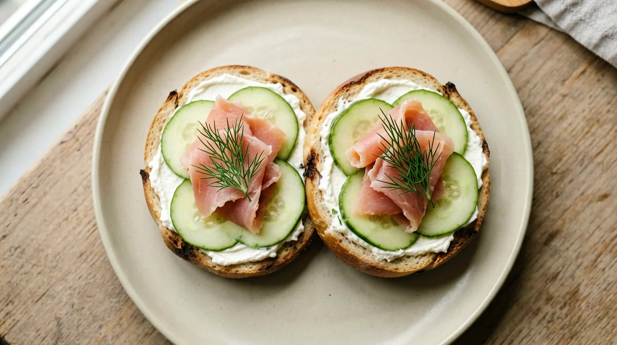 Bagel con salmone, formaggio spalmabile e cetriolo
