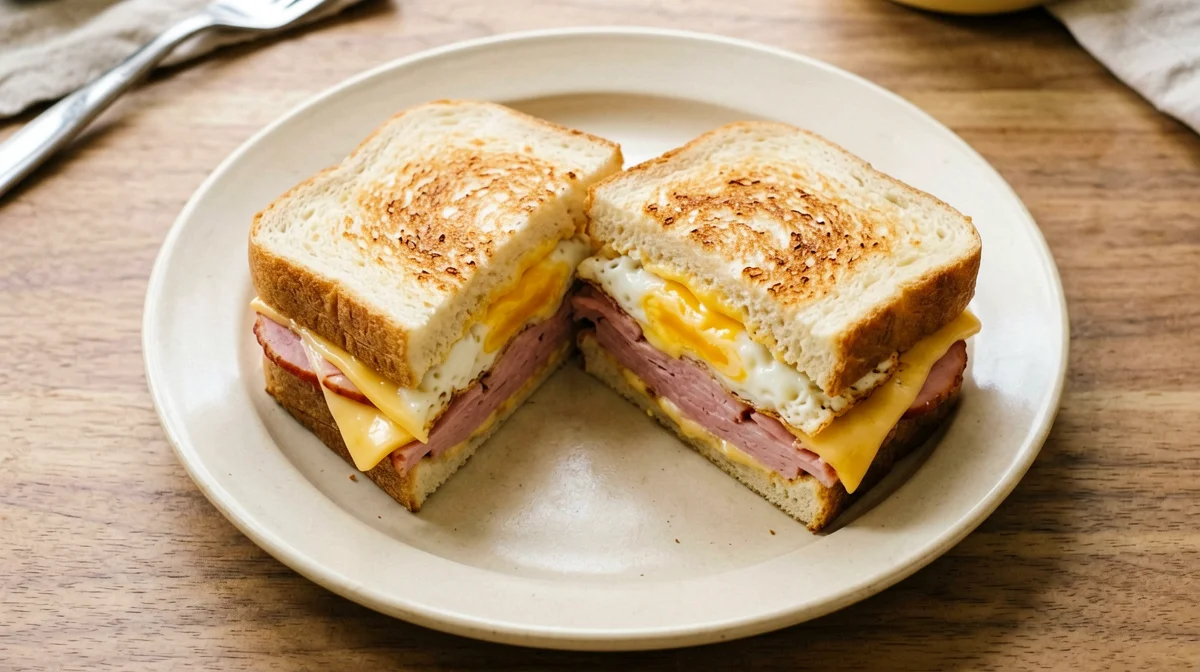 Toasted sandwich with ham, egg and cheese