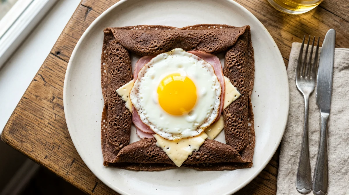 Buckwheat crêpe with egg, ham and gruyère