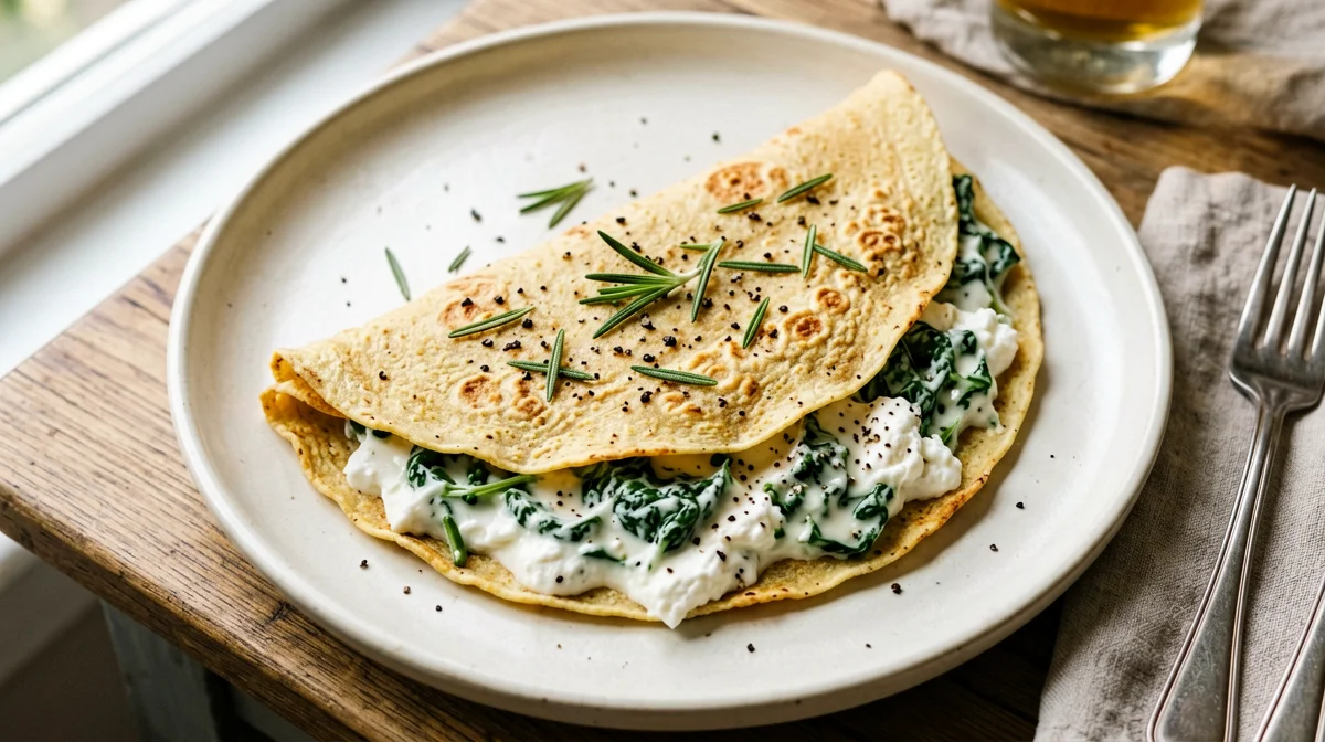 Crespella di ceci con spinaci e ricotta