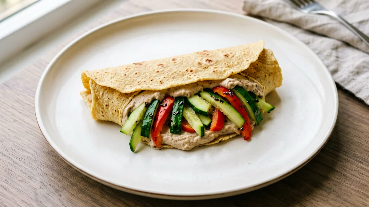 Crespella di ceci vegana con verdure e hummus