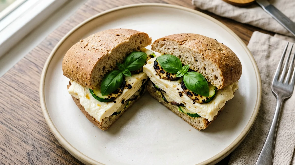 Wholegrain sandwich with egg-white omelette and grilled veg