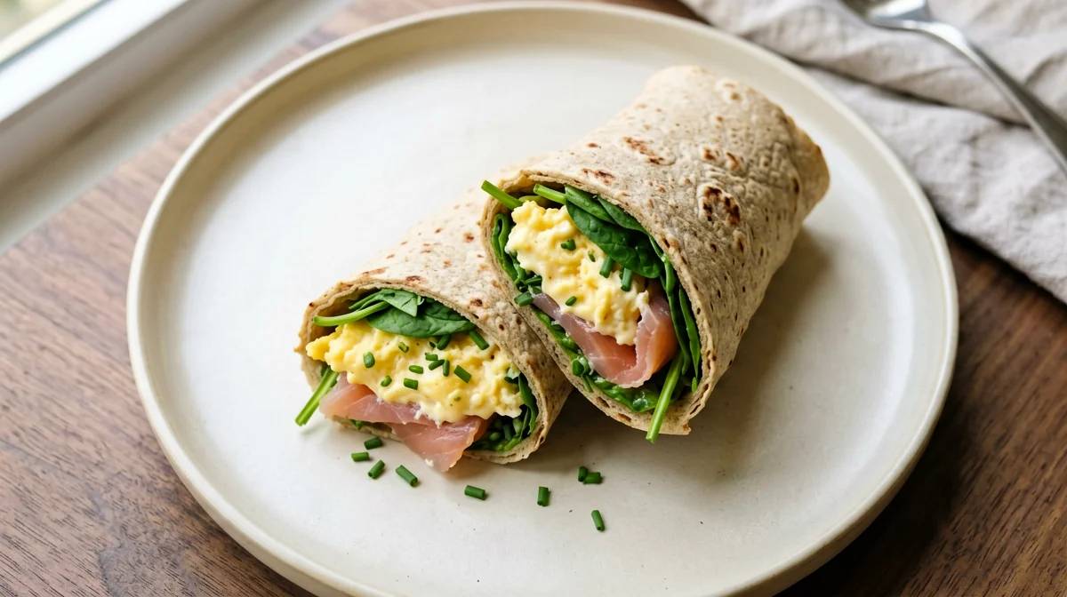 Wrap con salmone, uova strapazzate e erba cipollina