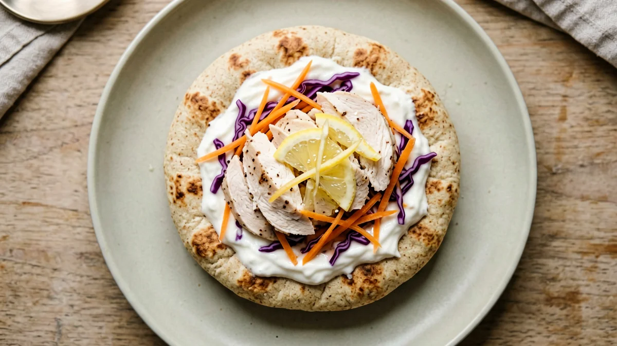 Pita integrale con pollo, yogurt e verdure croccanti