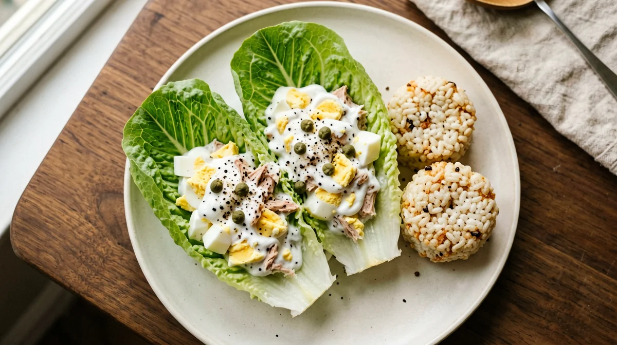 Wrap di lattuga con uova sode, tonno e capperi