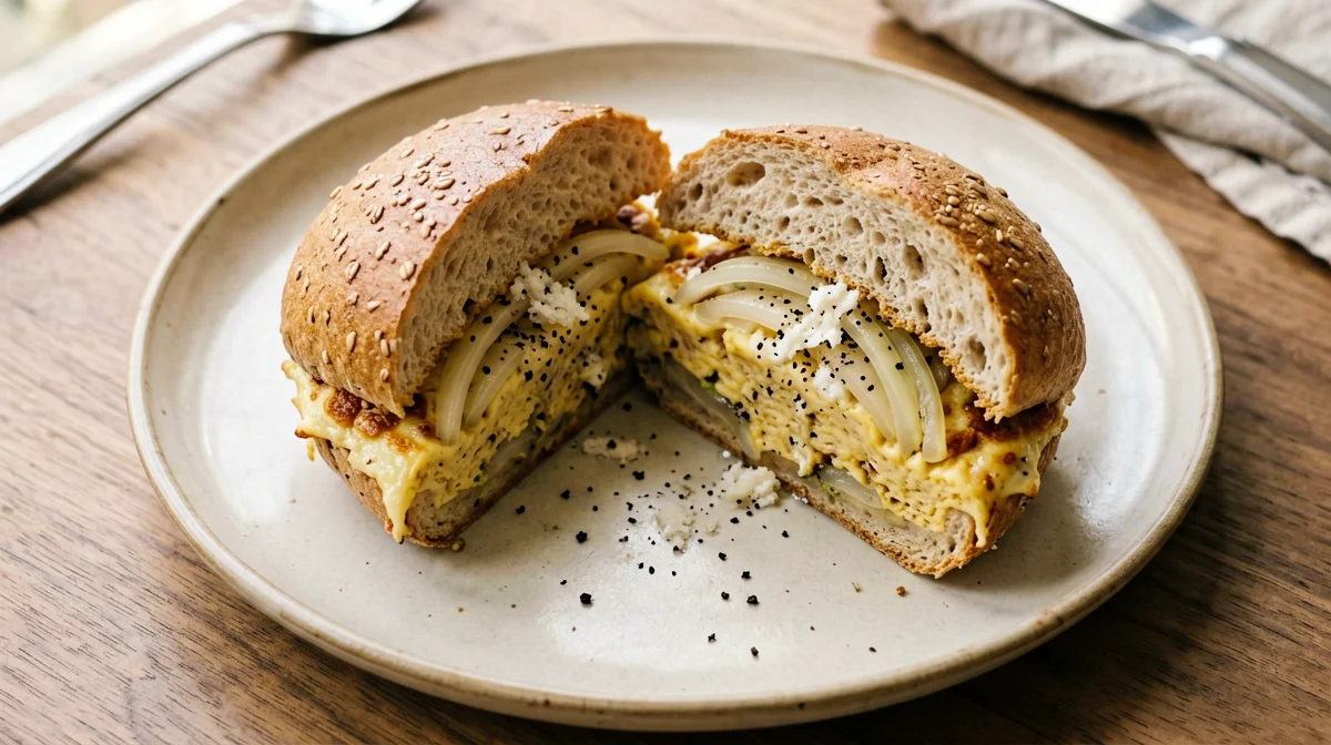 Panino ai cereali con frittata di cipolle e pecorino