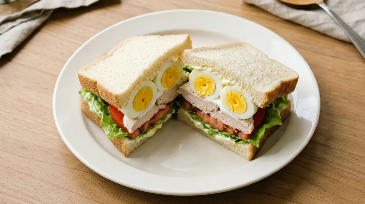 Wholegrain club sandwich with chicken, egg and salad