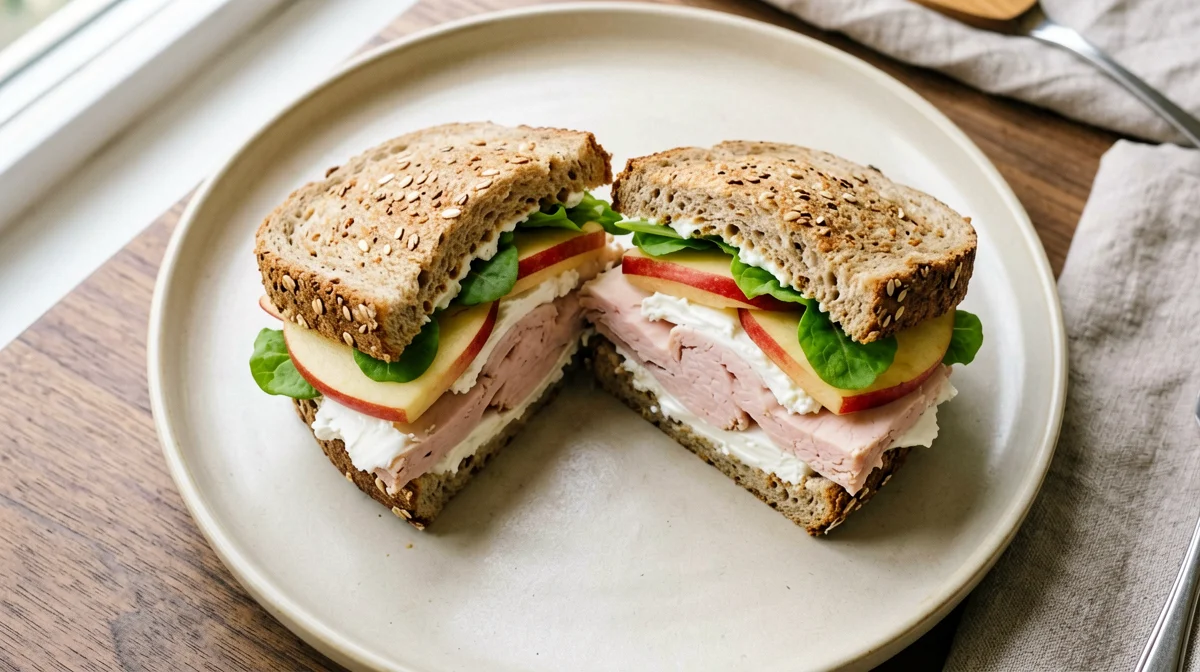 Multigrain sandwich with turkey, apple and goat's cheese