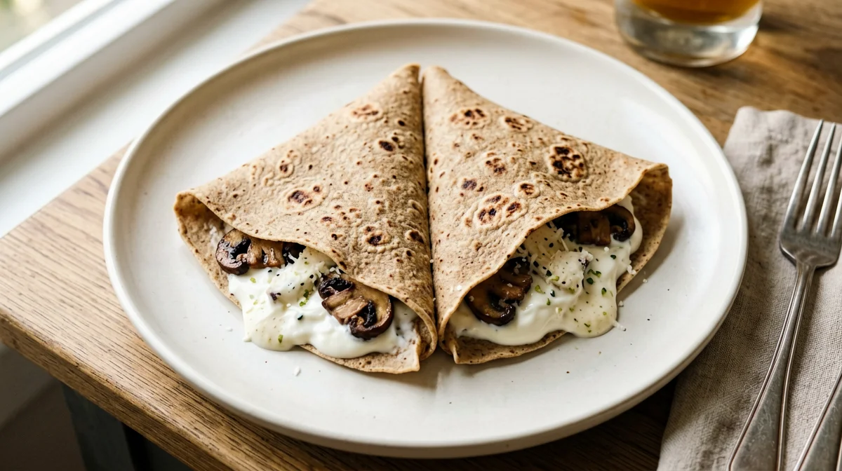Crespelle integrali con funghi e besciamella leggera allo yogurt