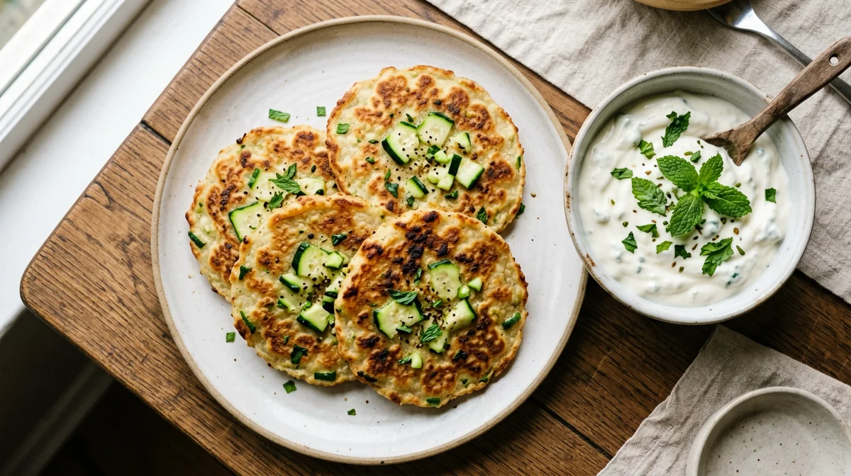 Pancake salati di ceci con zucchine e yogurt