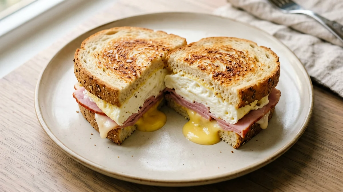 Sandwich with egg-white omelette, ham and fontina