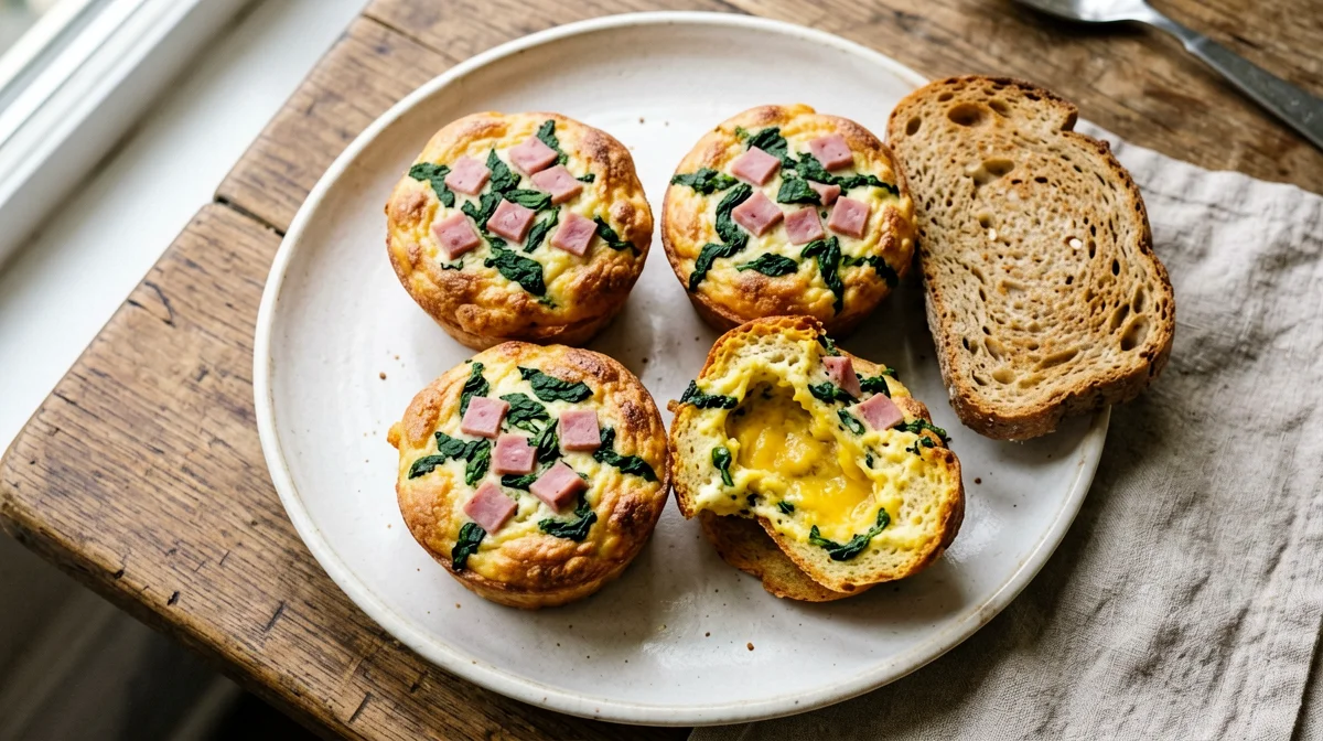 Muffin salati di uova, spinaci e prosciutto cotto