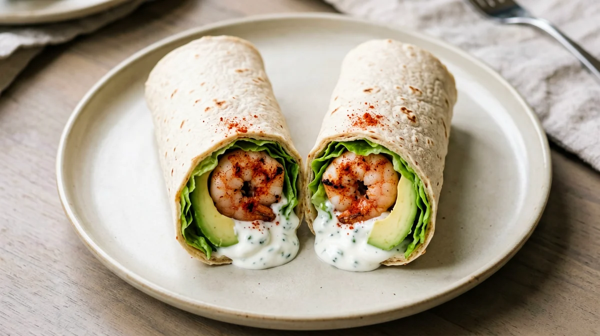 Wrap integrale con gamberi, avocado e lattuga