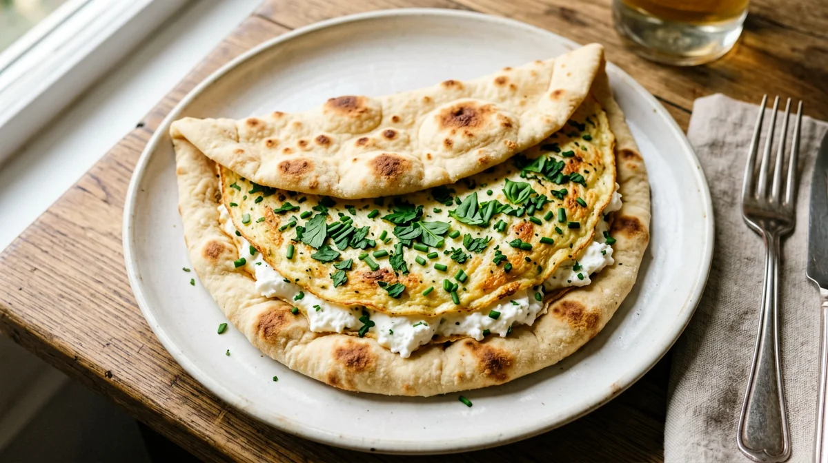 Piadina con frittata di erbe e caprino