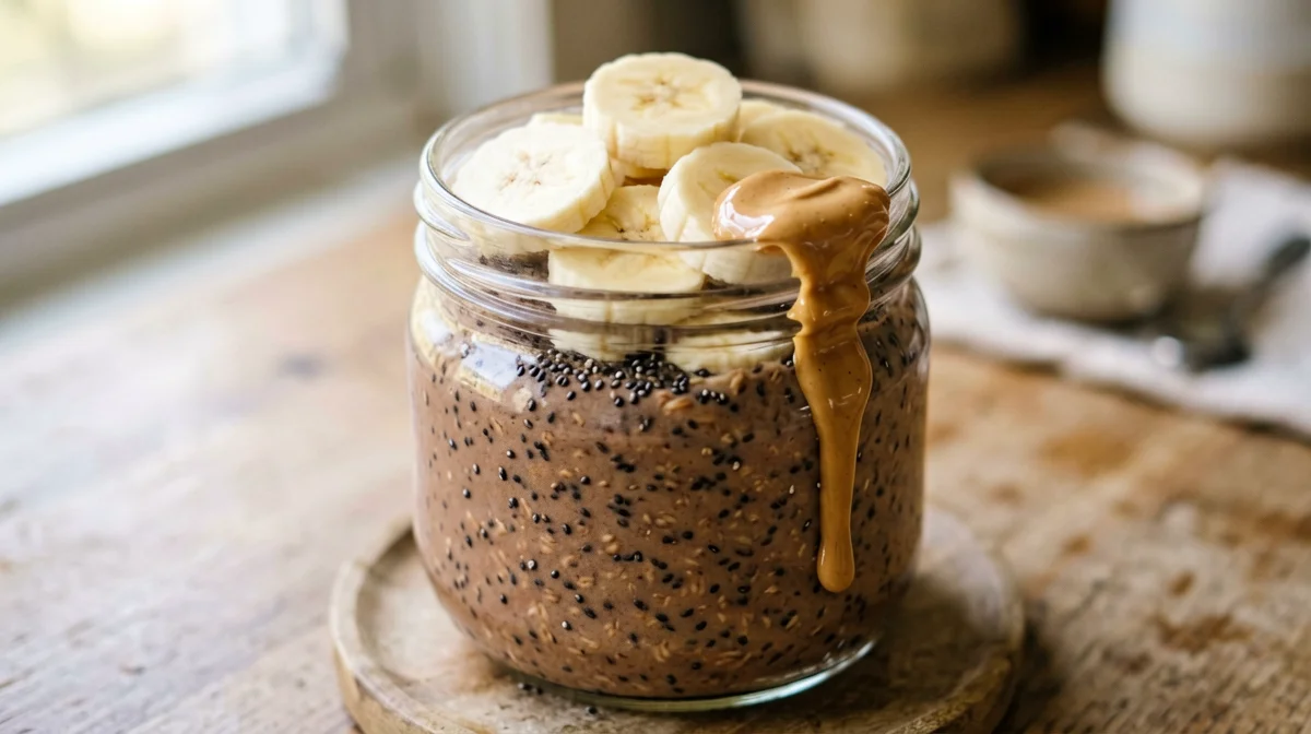 Overnight oats al cacao con banana e burro di arachidi