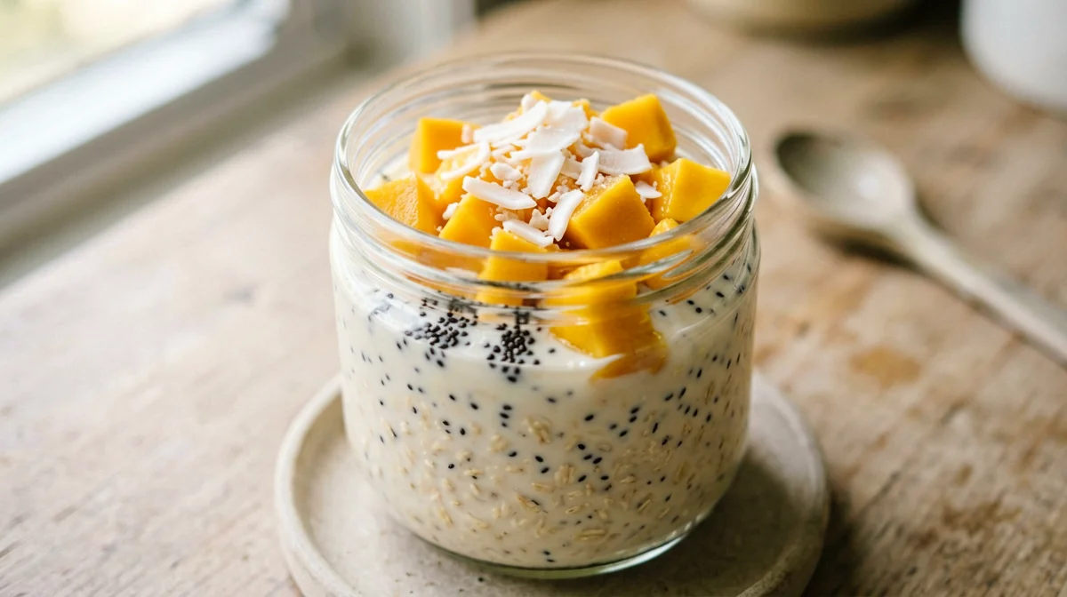Overnight oats al mango, cocco e lime