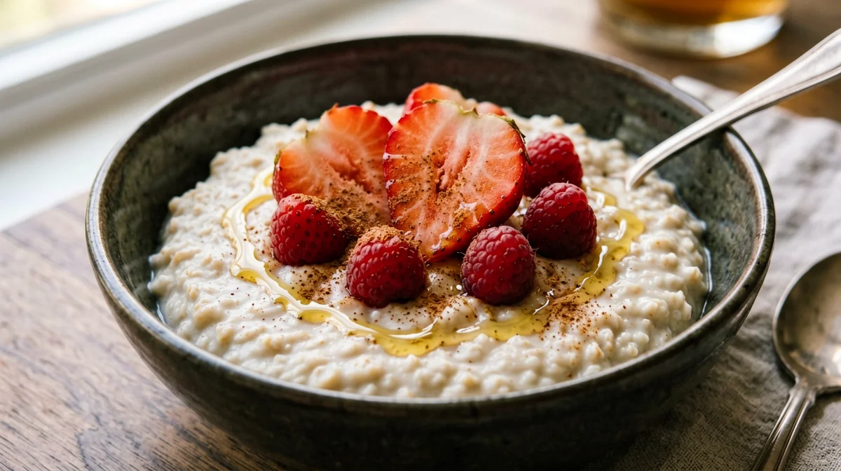 Egg-white protein porridge with red berries