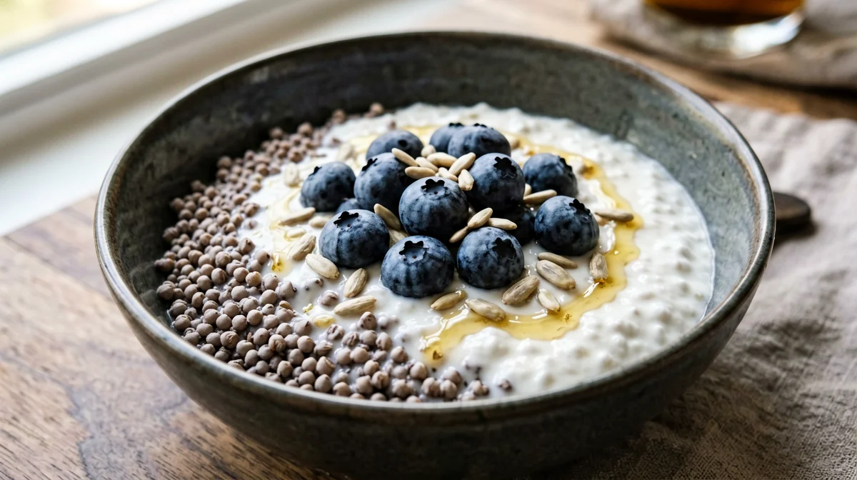 Buckwheat porridge with blueberries and kefir