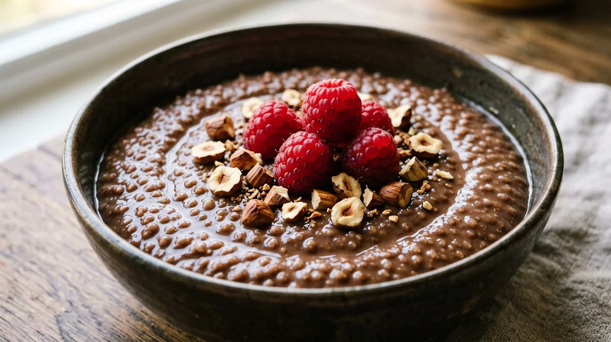Porridge di amaranto al cacao con lamponi