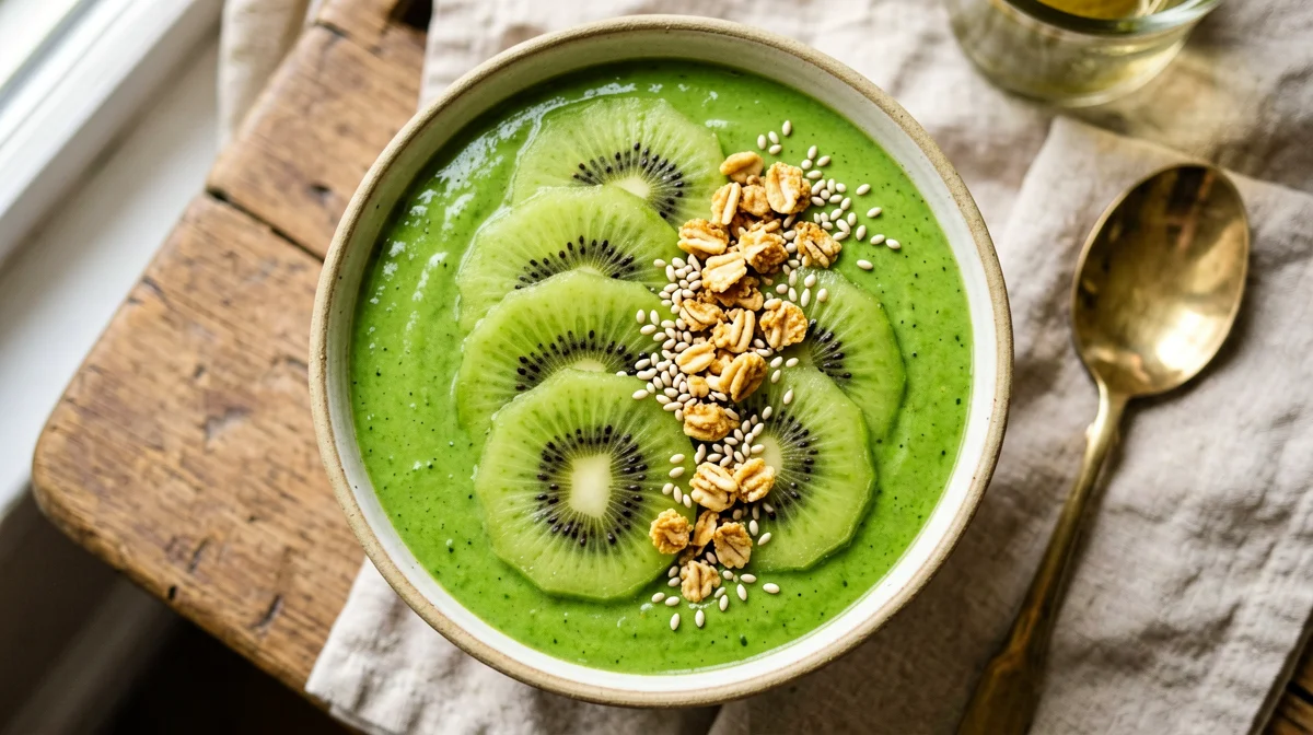 Smoothie bowl verde con spinaci, kiwi e banana
