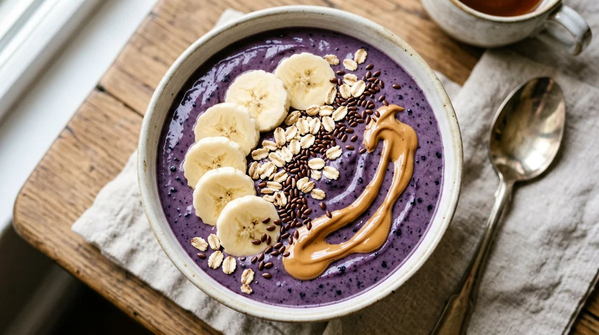 Bowl brasiliana ai mirtilli con banana e burro di arachidi