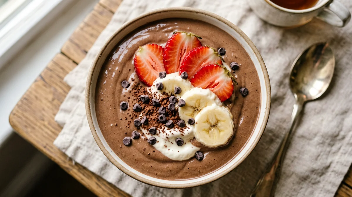 Smoothie bowl proteica al cacao con quark