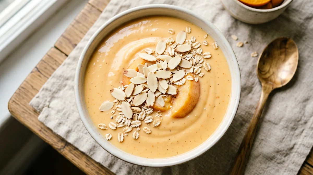 Smoothie bowl alla pesca e albicocca con mandorle