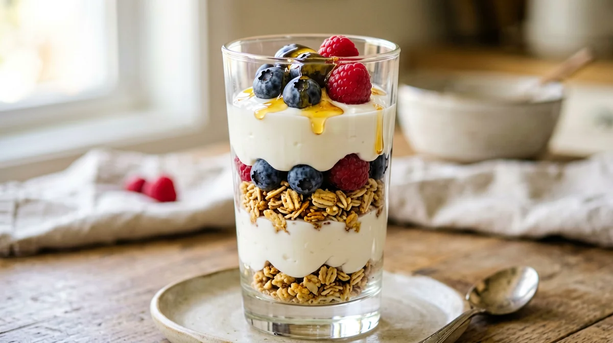 Yogurt parfait newyorkese con granola e frutti di bosco