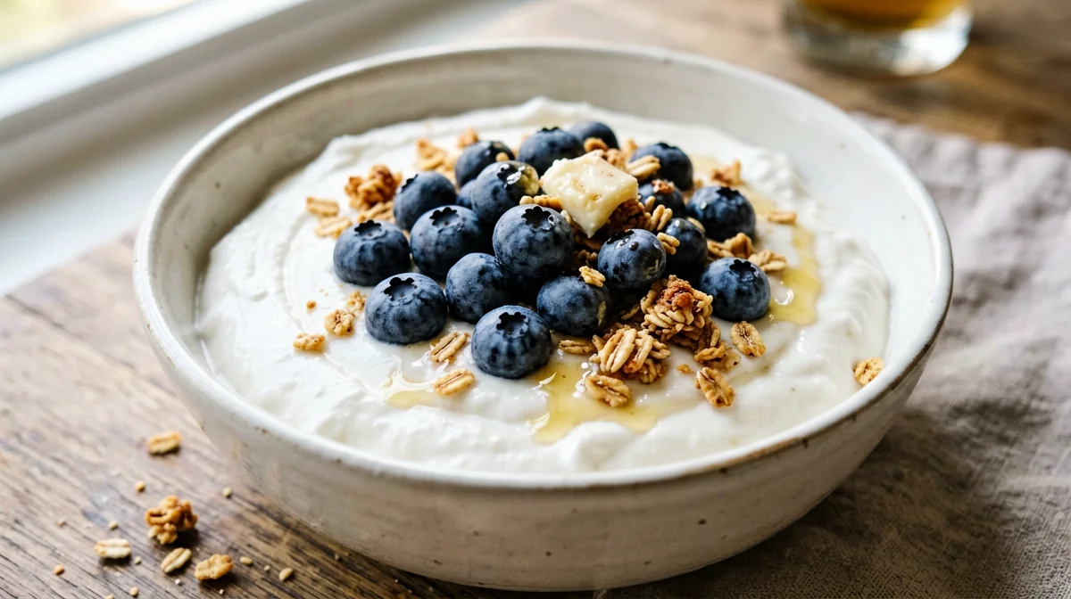 Icelandic skyr with blueberries and oat crumble
