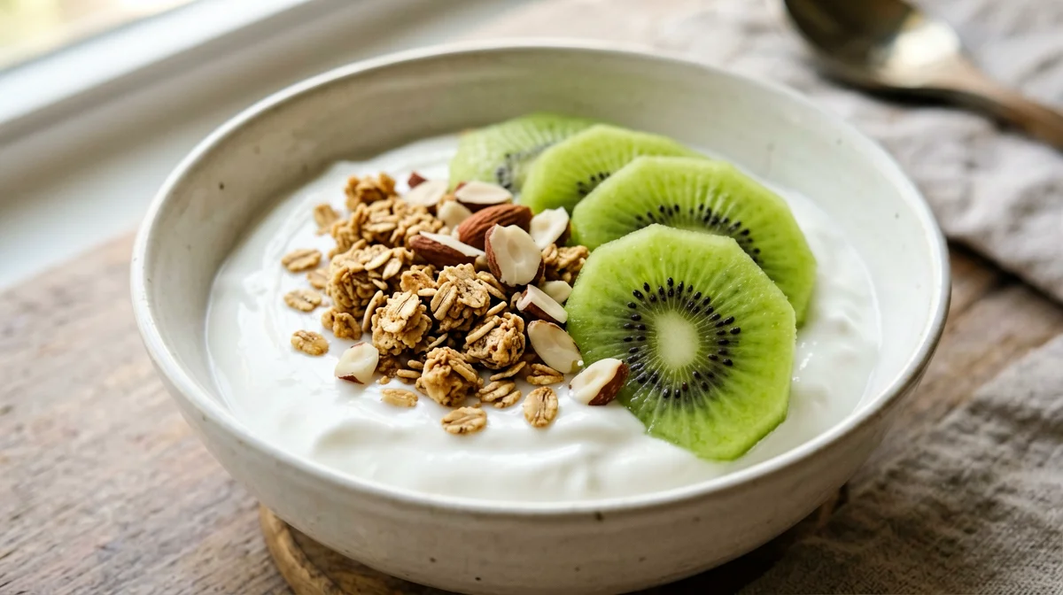 Granola fatta in casa con yogurt e kiwi